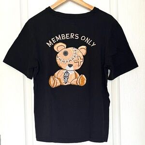 Members Only Black Teddy Bear Embroidered Graphic T-Shirt Sz L, Edgy Emo Grunge